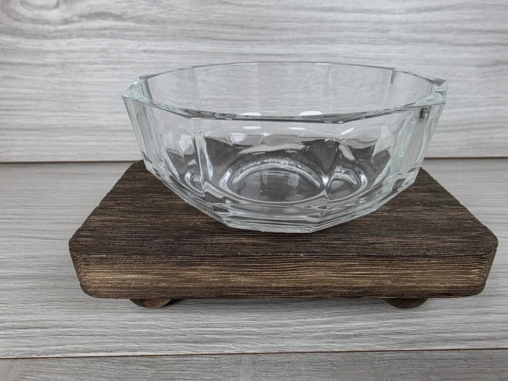 Vintage Clear Glass Decagon Faceted Serving Bowl 4.25